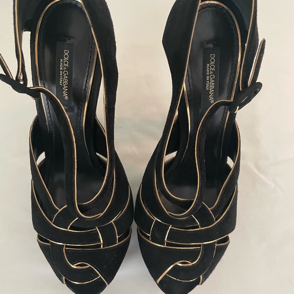 Gold and Black Dolce and Gabbana leather platforms - Picture 6 of 12
